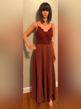 David's Bridal DB studio SPAGHETTI STRAP LONG dress CINNAMO